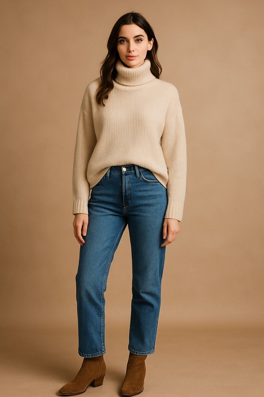 Cozy Minimalist Beige Ribbed Turtleneck Sweater Laundry by Shelli Segal XS